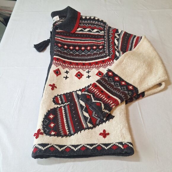 Vintage SML Sport White Red Black Ugly Christmas Sweater Full Zip Cardigan Sz L - Picture 9 of 10